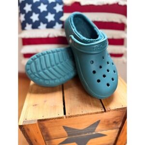 Crocs Classic Fuzz Lined Clogs Teal Dark Turquoise Mens 5 Womens 7 Comfort Shoes